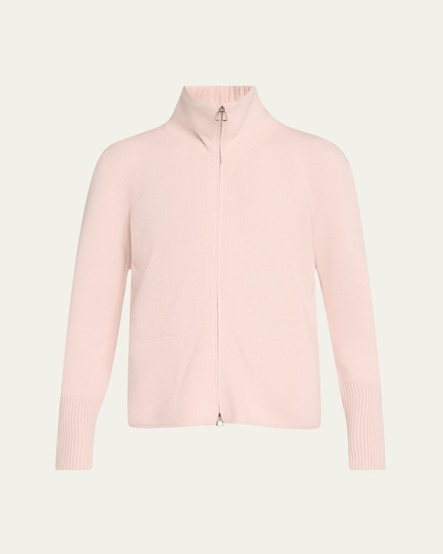 Cashmere Pique Knit Zip Cardigan